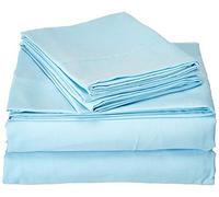LUXURIOUS BEDDING 1000-Thread-Count 100% Egyptian Cotton Bed Sheets, 4-PC Upto 16'' Inch Deep Pocket (1 Fitted + 1 Flat + 2 pillowcase) Flat Sheet UK Single Size(71 x102in.) Aqua Blue Solid