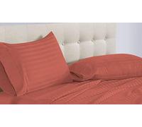 LUXURIOUS BEDDING-6 PC Set -Zipper Closure 5 PC Duvet Cover Set with Deep Pocket Fitted Sheet UK Double(80'' x 80'') Size,Egyptian Cotton 1000 Thread Count (Brick Red Striped)