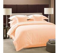 LUXURIOUS BEDDING-6 PC Set -Zipper Closure 5 PC Duvet Cover Set with Deep Pocket Fitted Sheet UK Super king(102'' x 88'') Size,Egyptian Cotton 1000 Thread Count (peach Striped)