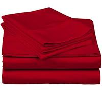 LUXURIOUS BEDDING 800-Thread-Count Egyptian Cotton 6 PC Bed Sheet Set Upto 15" Deep Pocket (1 Fitted + 1 Flat + 4 Pillow Cases) Flat Sheet King Size(104X108in.),Red
