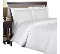 Luxurious Bedding 800 Thread Count New Egyptian Cotton 25" Inch Deep Pocket Hypoallergenic Zipper Closure 4 PC Set (3 PC Duvet Cover Set with Fitted Sheet) Emperor Size- White Striped