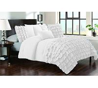 LUXURIOUS BEDDING Collection Hypoallergenic Half Ruffle 3 PC Duvet Cover Set (1 PC Duvet Cover + 2 PC Pillow Shams) 800 Thread Count Egyption Cotton (Uk Double, White)