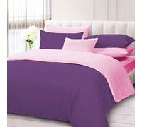 LUXURIOUS BEDDING New Egyptian Cotton 800 Thread Count 3 PC Reversible Duvet Cover Set (1 PC Duvet Cover with 2 PC Pillow Cases) UK King Size Purple and Pink Solid Color