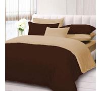 LUXURIOUS BEDDING New Egyptian Cotton 800 Thread Count 3 PC Reversible Duvet Cover Set (1 PC Duvet Cover with 2 PC Pillow Cases) UK Double Size Chocolate and Beige Solid Color