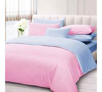 LUXURIOUS BEDDING New Egyptian Cotton 800 Thread Count 5 PC Reversible Duvet Cover Set (1 PC Duvet Cover with 4 PC Pillow Cases) UK Double Size Pink and Sky Blue Solid Color