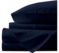 LUXURIOUS BEDDING Soft Material 21" Deep Pocket 4 PC Bed Sheet Set 800-Thread-Count Egyptian Cotton Wrinkle & Fade Resistant UK Double Size Navy blue Solid