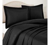 LUXURIOUS BEDDING UK Single Size 800 Thread Count Egyptian Cotton 18" Inch Deep Pocket Zipper Closure 3 PC Duvet Cover Set with Fitted Sheet Black Striped