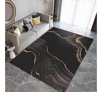 Luxurious Black Gold Marble Area Rug, Short Pile 140 x 200 cm, Perfect for Terrace, Garden, Kitchen, Bathroom, Indoor/Outdoor Décor, Elegant Home Accent