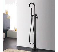 Luxurious Black High Rise Round Spout Bath Mixer Tap Floor Mounted Bathtub Filler Shower Roman Tub Faucet Set,