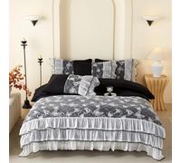 Luxurious Black Lace Butterfly Twin Duvet Cover Set, 3 Layer Ruffle Edge Coquette Bedding, French Vintage Style 2 Piece Duvet Cover,1 Duvet Cover with 1 Pillowcases, No Comforter