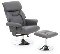 Luxurious Black Leather Effect Reclining Chair and footstool, Easy to Clean Leather Chair, Comfy Footstool Premier Housewares Grey One Size