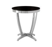 Luxurious Black Tempered Glass Side Table, Versatile Silver Finished Bedside Table, Modern Round Table Premier Housewares Black One Size