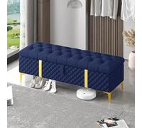 Luxurious Blue Leather Storage Ottoman Bench - Modern End of Bed Storage Chest Stylish Bedroom Furniture (Size: 47"x16"x18") - Perfect for nizing and Decor.