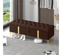 Luxurious Brown Storage Ottoman Bench - Modern Leather Upholstered End of Bed Storage Chest Stylish Bedroom Bench (Size: 47x16x18 inch)