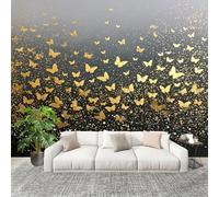 Luxurious Butterfly Pattern Mural Wallpaper for Living Room TV Backdrop Office Hotel Wall Decoration Poster Gold Wall Panoramic Mural Non-Woven Photo Wallpaper 350x256cm