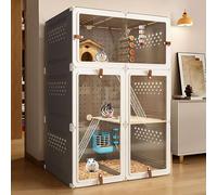 Luxurious Chinchilla Cabinet, Small Animal Cage, Squirrel Villa, DIY Free Landscaping Hole Panels, Four-side Ventilation(Black,70x45x105cm)