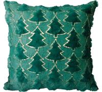 Luxurious Christmas Tree Teddy Bear Fleece Duvet Cover Set with Pillowcases - Super Soft Fluffy Quilt Cover Winter Bedding Set, Fleece Throw Blanket & Cushion Cover (Green, Cushion Cover - 43x43cm)