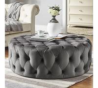 Luxurious Comfortable Plush Footstool Stool,Mordern Coffee Table,Round Tufted Velvet Ottoman,Bench At The End Of The Bed For Living Room Bedroom Hosting-green 60x60x40cm(24x24x16inch)