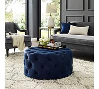 Luxurious Comfortable Plush Footstool Stool,Mordern Coffee Table,Round Tufted Velvet Ottoman,Bench At The End Of The Bed For Living Room Bedroom Hosting-green 60x60x40cm(24x24x16inch)