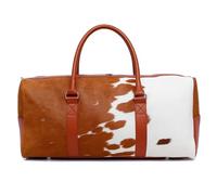 Luxurious Cowhide Duffel Bag for Men's and Women's - Large Size Unisex Travel Duffle Bag, Unique Leather Gym Bag Weekender Overnight Premium Quality Cow Hair on Duffle, Tan Brown, 20 inches (L) x 9.5