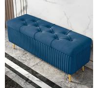 Luxurious Dark Blue Velvet Tufted Storage Ottoman Bench - Stylish End of Bed Stool & Seating for Living Room Bedroom 70x40x45cm - Elegant Home Décor Solution