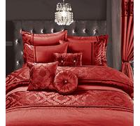 Luxurious Embroidered Casablanca Duvet Quilt Cover Bedding Set with Matching Pillowcases, Bed Throw with Pillow shams, Curtains & Filled Cushions Bed Linen Set (Red, King Duvet Cover Set)