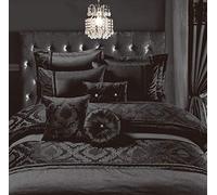 Luxurious Embroidered Casablanca Duvet Quilt Cover Bedding Set with Matching Pillowcases, Bed Throw with Pillow shams, Curtains & Filled Cushions Bed Linen Set (Black, Super King Duvet Cover Set)