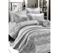 Luxurious Embroidered Gigi Duvet Quilt Cover Bedding Set with Matching Pillowcases, Bedspread Throw with Pillow shams & Filled Cushion Bedroom Linen Set (Silver Grey, Bedspread with Pillowshams)