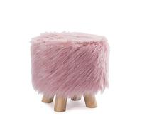Luxurious Faux Fur Ottoman Cover,Small Footstool Slipcover with Elastic Bottom,Mini Round Foot Rest Pouffe Covers Furniture Protector