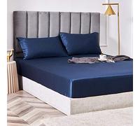 Luxurious Fitted Sheet,bed sheet single cotton silk satin sheet bed cover non-slip mattress protector for double king-blue_150cm*200cm*40cm