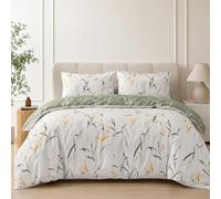 Luxurious Floral Bedding Double Bed Set 100% Brushed Microfibre Duvet Cover Sets 3 Piece Winter Sunmmer All Season Soft Quilt Covers Easy Care, Hypoallergenic, Machine Washable (Double, Green)
