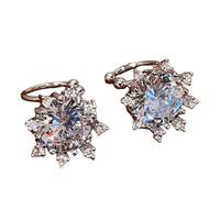 Luxurious Flower Zircon Inlayed Ear Studs Jewelry Graceful Flower Ear Clip Delicate Cubic Zirconia Earrings Accessory Winter Earrings
