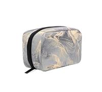 Luxurious Fluid Art Grey Black Gold Painting with Golden Powder Women's Cosmetic Makeup Bag, With Zipper Portable Travel Toiletry Storage Pouch Bag, Colorful Wallet Purse for Ladies Girls