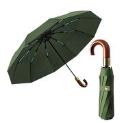 Luxurious Folding Umbrella for Men Travel Portable Golf/Car Backpack/Automatic Open/Close Coating Layer Fabric Blocking/Rain Sun Anti UPF 50 UV Protection 99.9% Crook Real Wooden J Handle