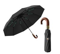 Luxurious Folding Umbrella for Men Travel Portable Golf/Car Backpack/Automatic Open/Close Coating Layer Fabric Blocking/Rain Sun Anti UPF 50 UV Protection 99.9% Crook Real Wooden J Handle