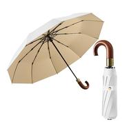 Luxurious Folding Umbrella for Men Travel Portable Golf/Car Backpack/Automatic Open/Close Coating Layer Fabric Blocking/Rain Sun Anti UPF 50 UV Protection 99.9% Crook Real Wooden J Handle