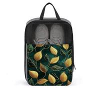 Luxurious Forest Green and Gold Leaf Pattern Shoe Bag for Travel Daily Use Anti-dust Storage Carrier Golf Shoe Pouch