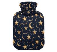 Luxurious Gold Foil Starry Night Christmas Pattern Hot-Water Bottle with Soft Cover, 1L Water Bags for Hand Feet Warmer