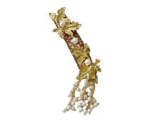 Luxurious Gold Maple Leaf Hair Clip Adorned With Pearls And Crystals Unique Tassels Hairpin For Bridal And Evening Wear