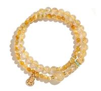 Luxurious Gold Rutilated Crystal Citrine Feng Shui Wealth Bracelet with Tiger Eye Stone - Double Layer Quartz Bangle for Chakra Balance and Protection(Gold Rutilated)