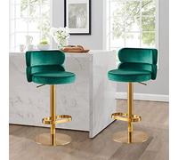 Luxurious Gold Velvet Swivel Bar Stools - Set of 2 Adjustable Height Counter Chairs with Stainless Steel Base - Stylish Dining Breakfast & Bar Furniture - Chic Home Decor