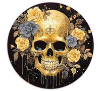Luxurious Golden Skull Floral 1000 Piece Jigsaw Puzzle for Adults Day of The Dead Brainteasing Jigsaws Educational Games Fun Present & Activity 1000pcs (67.5x67.5cm)