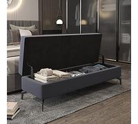 Luxurious Gray Blue Storage Ottoman Bench Faux Leather Lift Top Furniture Premium Multi Functional Footrest Stylish Home Decor 100x45x45cm Perfect for Living Room or Bedroom.