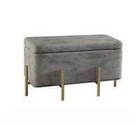 Luxurious Gray Velvet Storage Ottoman Bench Soft Contemporary End of Bed Seat with Metal Legs Stylish Footrest and Home Décor 70x45x42cm (28x18x17in)