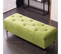 Luxurious Green Velvet Storage Bench Modern Upholstered Bed End Seat Stylish Entryway Organizer Space-Saving Container Perfect for Bedroom & Living Room Décor - 100x45 cm