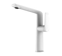 Luxurious Gun Gray Brass Bathroom Faucet Single Handle Hot & Cold Water Mixer Rotatable Spout Dual Function Sink Tap for Modern Home G3/8 Connection (White T)