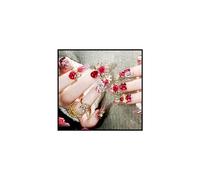 Luxurious Handcrafted 3D Gemstone Press-On Nails - Ready-to-Wear Coffin/Square False Nails with Intricate Ruby & Pearl Embellishments, No DIY Needed