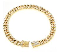 Luxurious High-Profile Cuban Link Dog Collar Chain with Simulated Crystal Fully Encrusted 360-Degree Shimmer Sturdy Secure Metal Clasp Stylish Hip-Hop Heritage Design Pet Jewelry Accessory for Small M