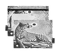 Luxurious Horse Black Beautiful Horse Black Hip Hop Monkey Dark Graphic Art Leopard 2Pack Pencil Pouch Set for 3 Ring Binder Smooth Zipper with Clear PVC Window Pencil Case for School Supplies