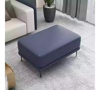 Luxurious Lar Blue Leather Ottoman Footrest & Pouffe - Versatile Upholstered Coffee Table & End of Bed Bench - Oversized Fur Stool for Living Room (100x60x42cm)